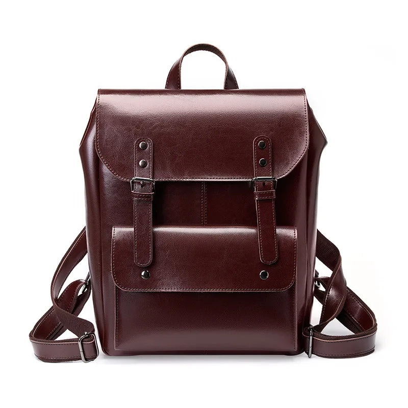 Genuine Leather Backpack for Women Durable Cowhide Laptop Bag 14 Inch Large Capacity Vintage British Style Unisex Full Leather