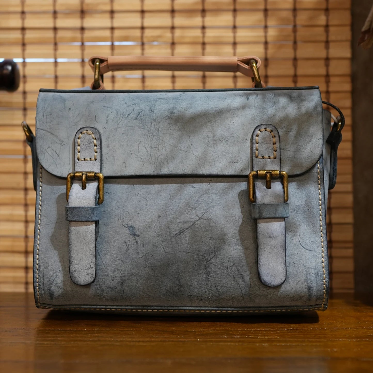 Genuine Leather Handbag Women's Top-Handle Bags Distressed Messenger Bag Ladies Crossbody Shoulder Bag Vintage Cover Hasp 