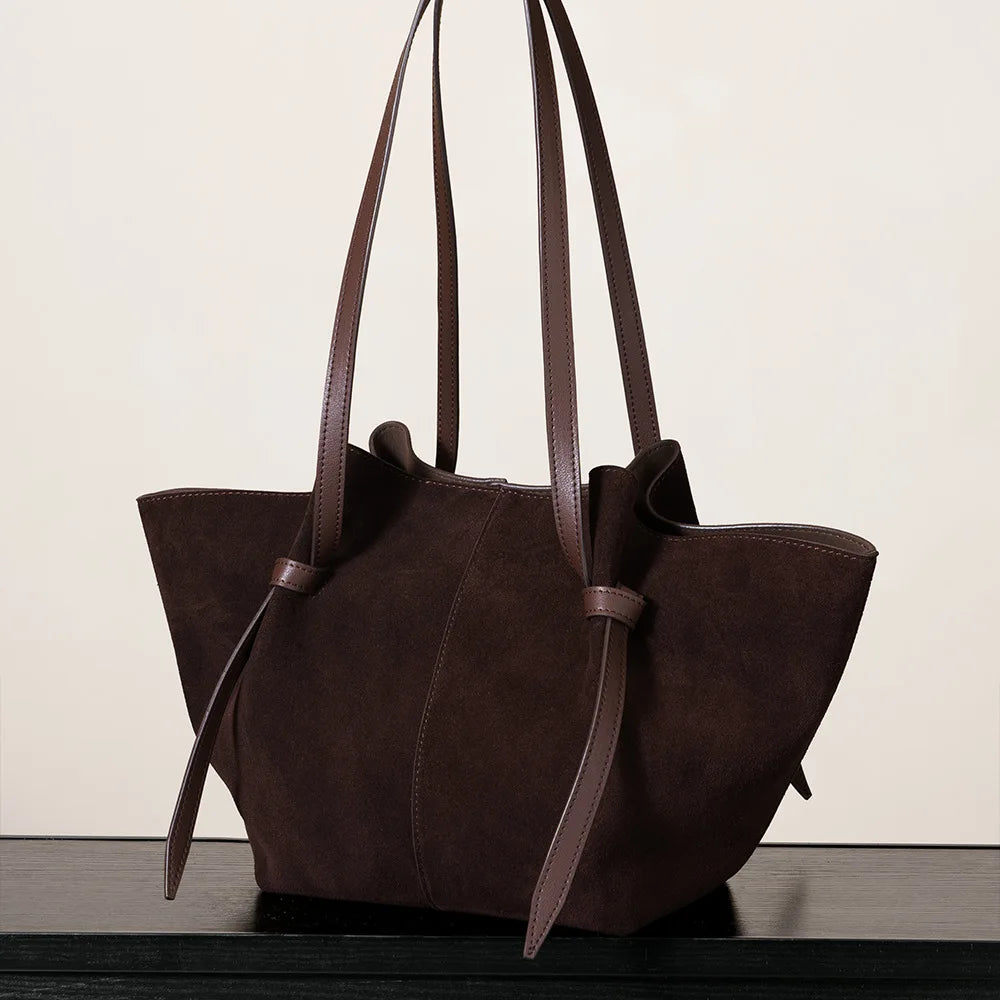 Large Capacity Tote Bag Women Luxury Feel Handbag Suede Leather Wing Bag Genuine Leather Shoulder Bag