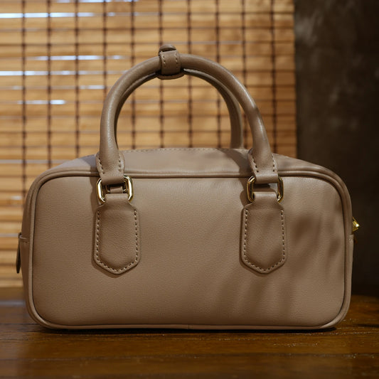 Boston Handbag Vintage Bowling Bag Fashionable Pillow Bag Genuine Leather Single Shoulder Crossbody Bag