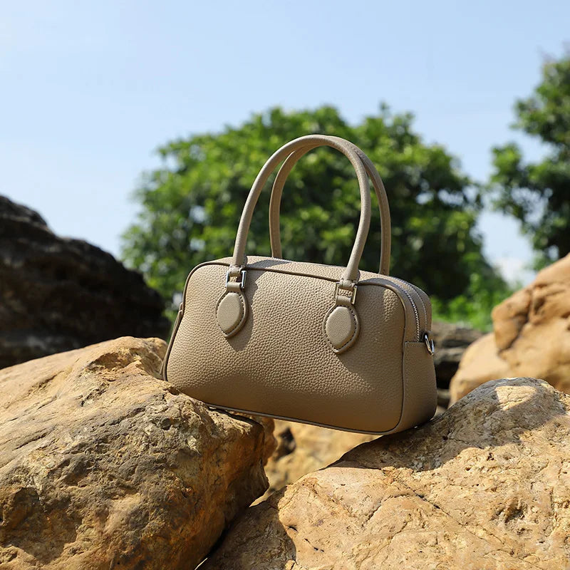 Genuine Leather Elegant Boston Handbag 2025 New Mini Shoulder Crossbody Pillow Bag for Women