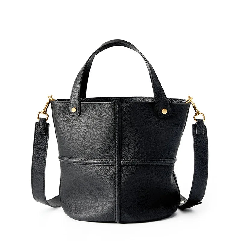 2024 Early Autumn Genuine Leather Bucket Bag Large Capacity Elegant Shoulder Crossbody Bag for Commuting