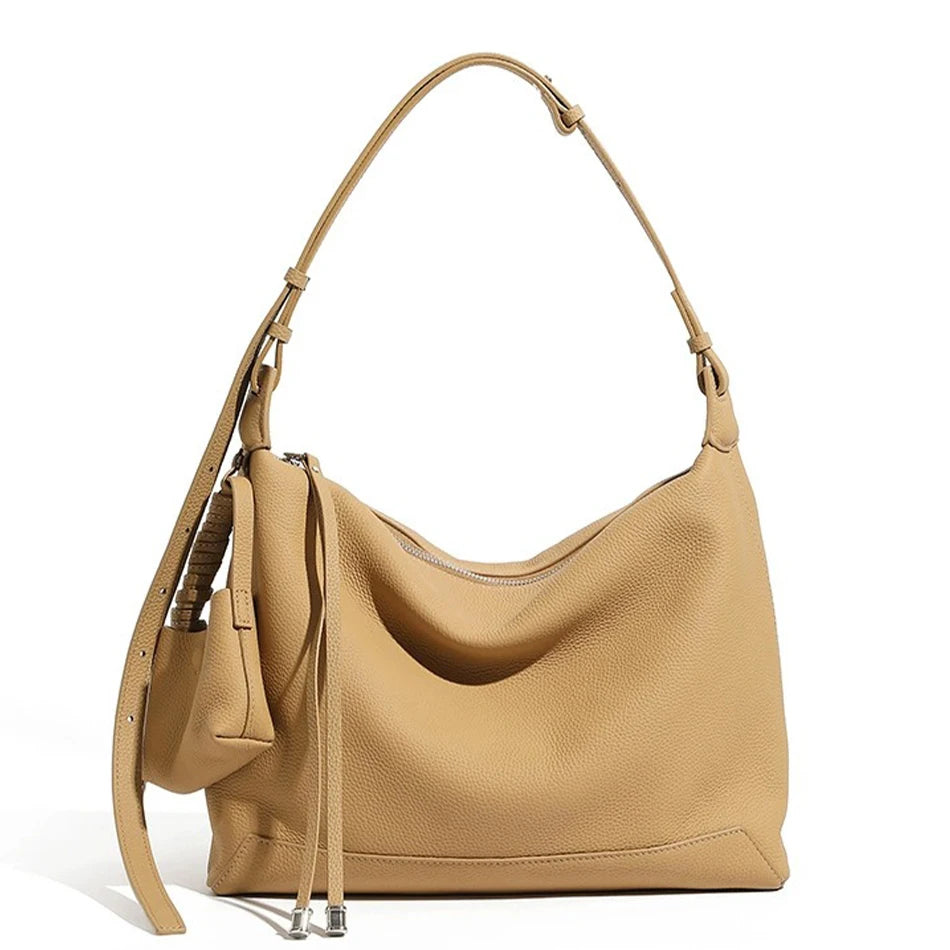 Genuine Leather Shoulder Bag Women's Handbag Large Capacity Commuter Tote Bag Ladies Purse Handbag Underarm Bag