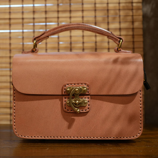 Vintage Handbag Women's Top-Handle Bags Genuine Leather Shoulder Crossbody Bag Hard Box Bag with Lock Ladies Handbag Pink Purse