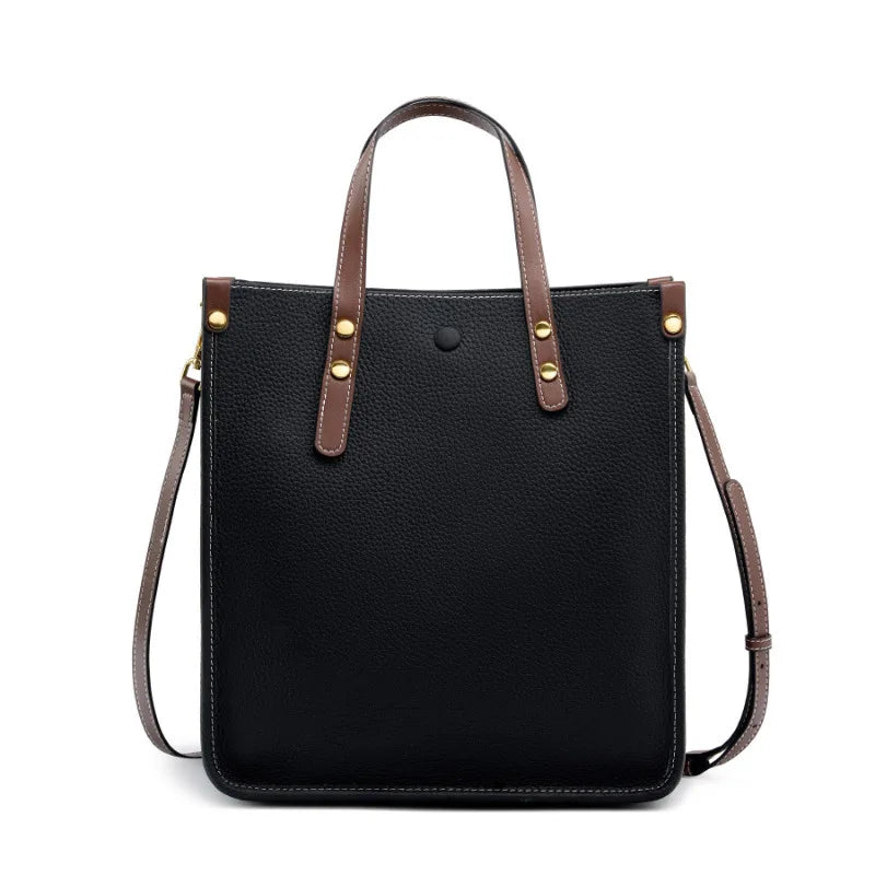 Fashion Genuine Leather Vertical Tote Bag Women Soft Leather Shoulder Bag Handbag Commuter Crossbody Briefcase