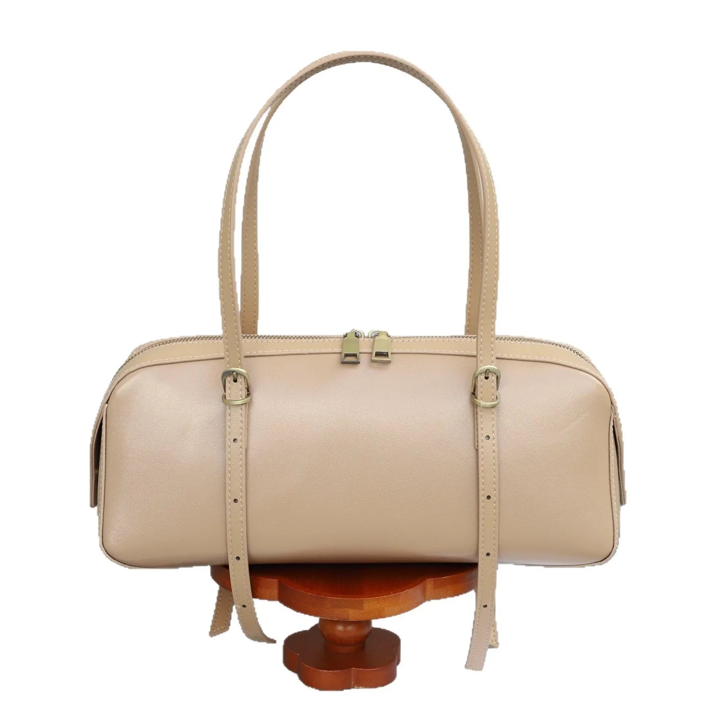 Genuine Leather Women Small Niche Vegetable Tanned Bowling Bag Simple Fashion Shoulder Crossbody Handbag 