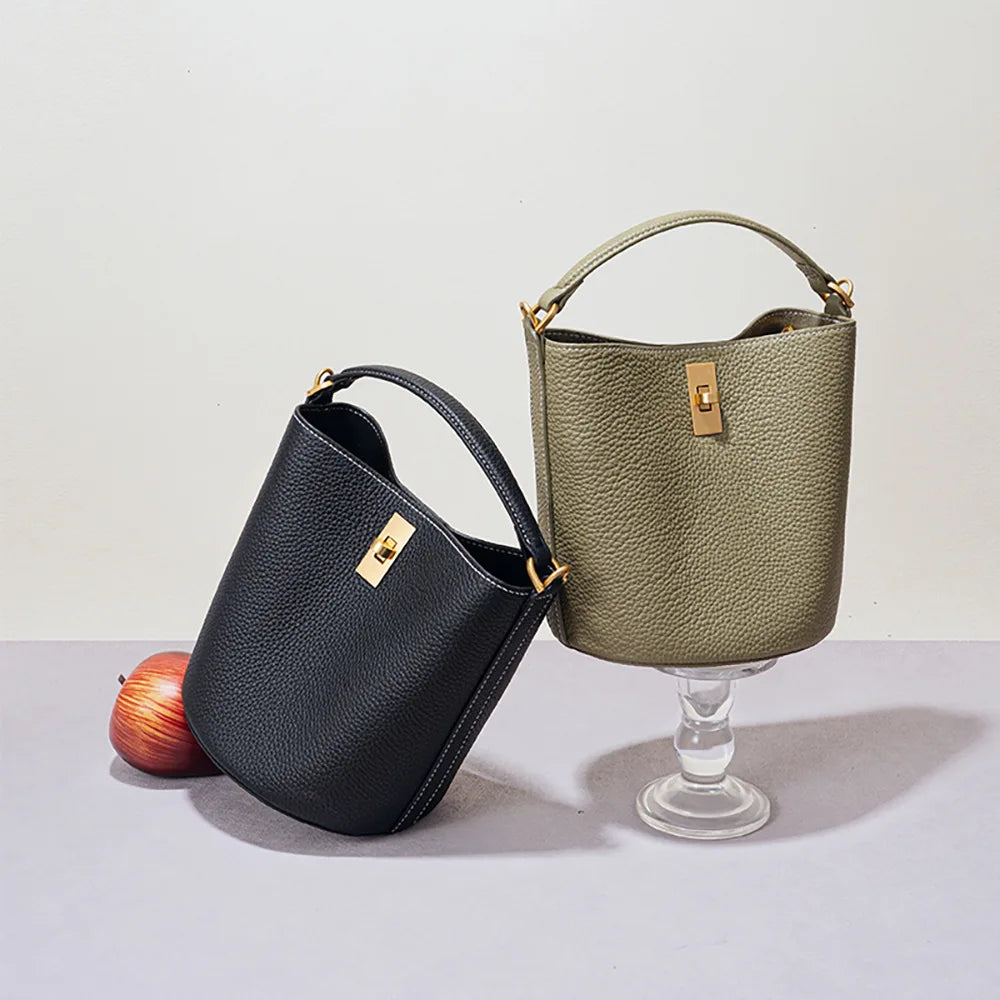 Hot Selling Genuine Leather Bucket Bag Luxury Shoulder Tote Large Capacity Vintage Crossbody Handbag for Women