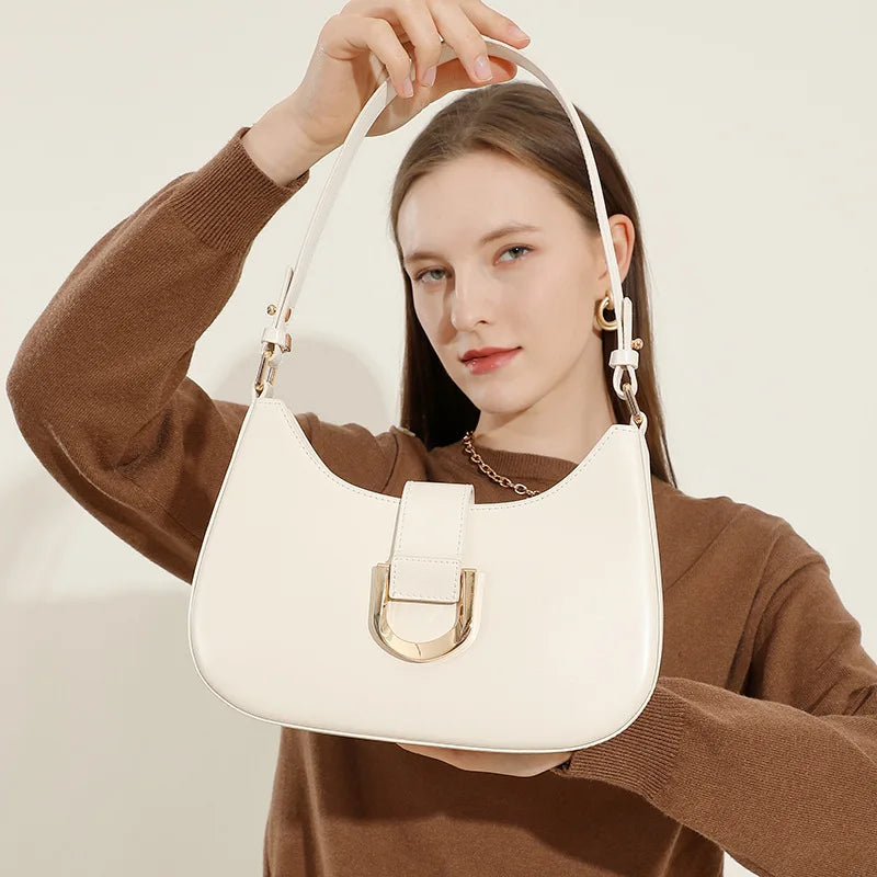 Premium Genuine Leather Baguette Bag for Women 2025 Fashion Simple Versatile Shoulder Crossbody Tote Handbag 